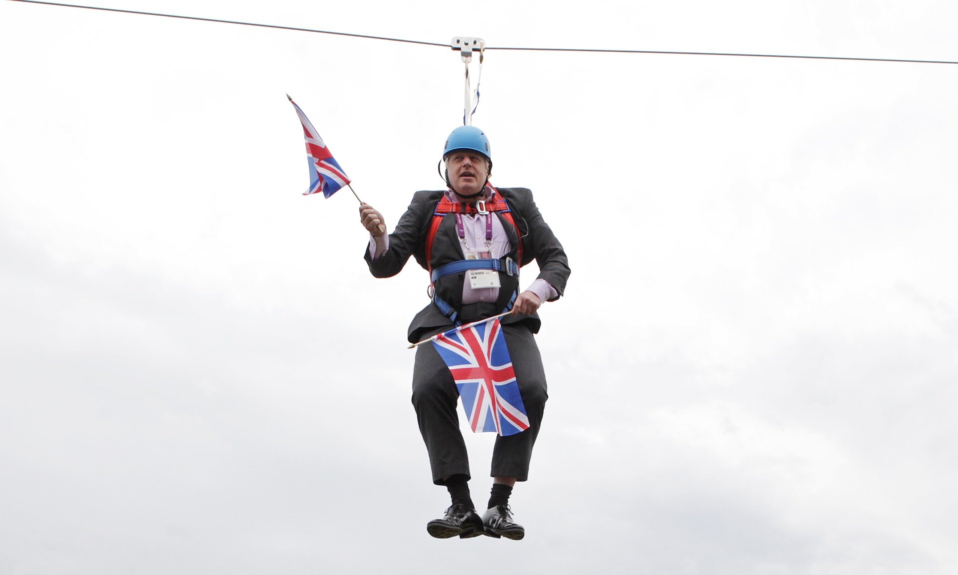 Boris Johnson on a zip wire